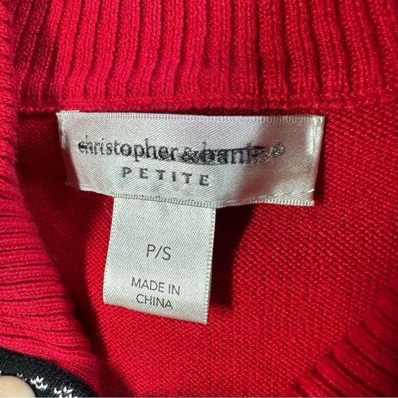 Christopher & Banks Zip Up Knit Holiday Sweater Vest Red Snowflake Size SP - Picture 2 of 9